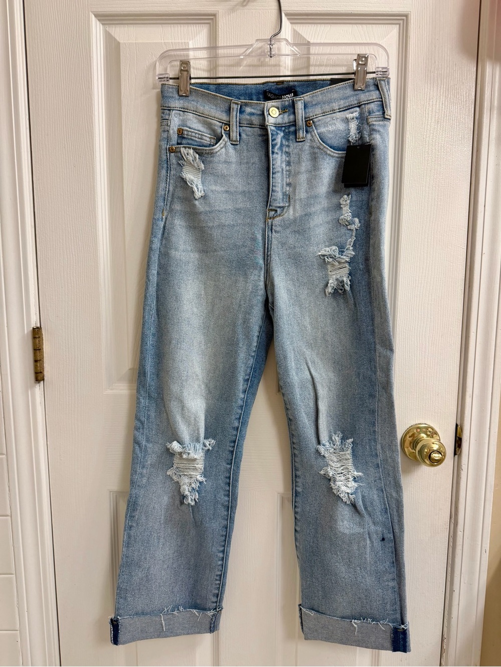 Light Blue High-Waist Distressed Women Jeans